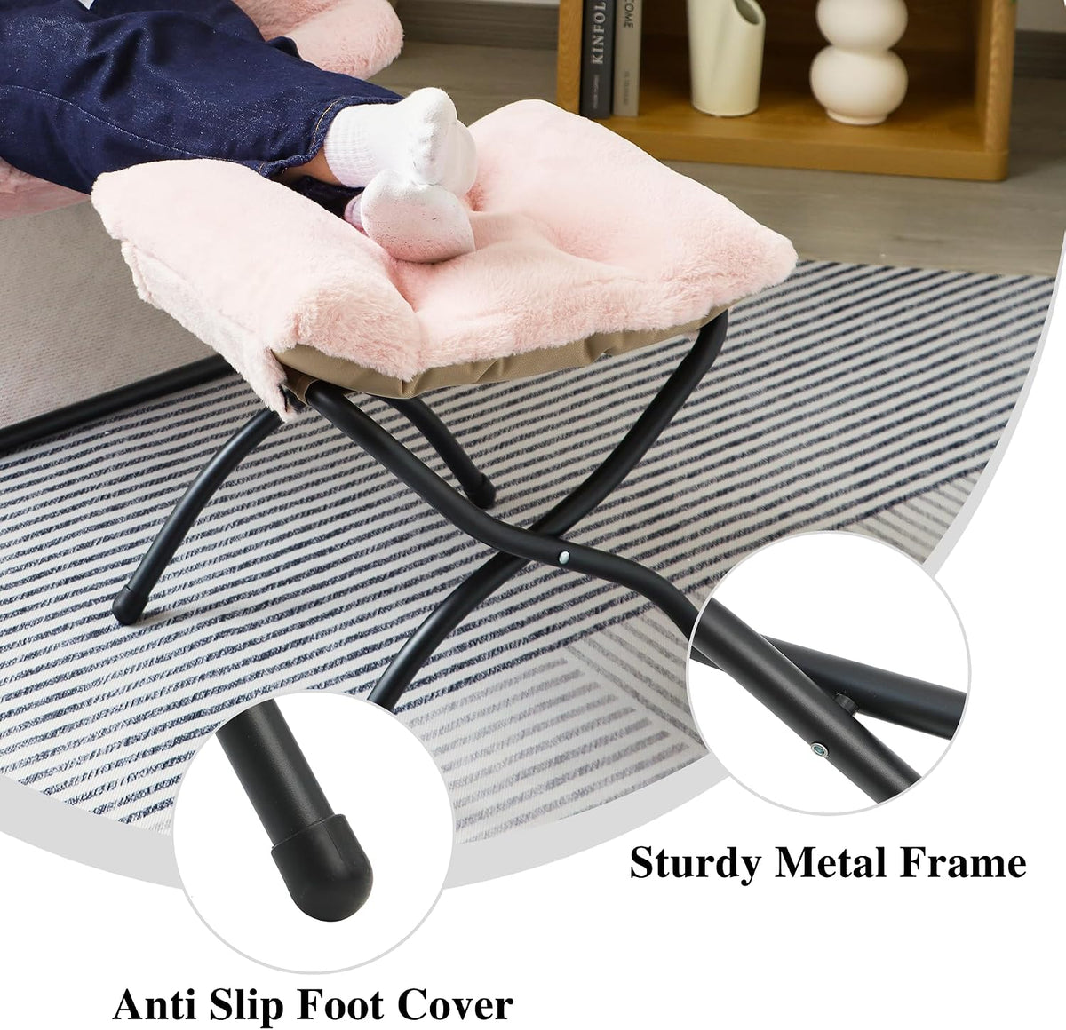 15"(H) Folding Ottoman, Foldable Footrest Stool, Portable Small Foot Stool for Couch, Collapsible Foot Rest Ottoman for Sofa, Accent Padded Ottomans for Living Room, Bedroom, Dark Grey