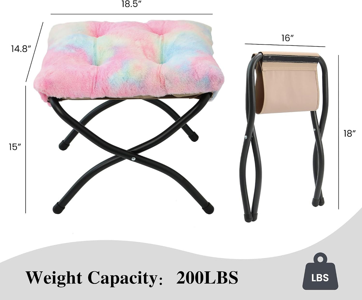 15"(H) Folding Ottoman, Foldable Footrest Stool, Portable Small Foot Stool for Couch, Collapsible Foot Rest Ottoman for Sofa, Accent Padded Ottomans for Living Room, Bedroom, Dark Grey