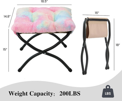 15"(H) Folding Ottoman, Foldable Footrest Stool, Portable Small Foot Stool for Couch, Collapsible Foot Rest Ottoman for Sofa, Accent Padded Ottomans for Living Room, Bedroom, Dark Grey