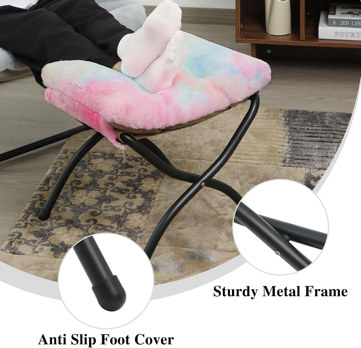 15"(H) Folding Ottoman, Foldable Footrest Stool, Portable Small Foot Stool for Couch, Collapsible Foot Rest Ottoman for Sofa, Accent Padded Ottomans for Living Room, Bedroom, Dark Grey