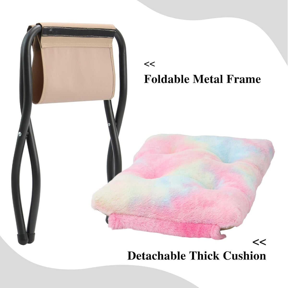 15"(H) Folding Ottoman, Foldable Footrest Stool, Portable Small Foot Stool for Couch, Collapsible Foot Rest Ottoman for Sofa, Accent Padded Ottomans for Living Room, Bedroom, Dark Grey