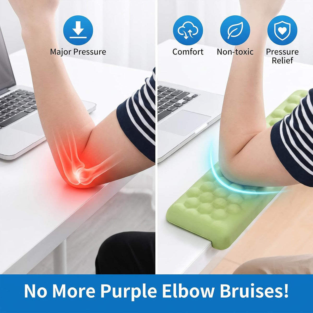 L-Shaped Desk Elbow Pads (2-Pack) - Adjustable Spacing Memory Foam Desk Edge Cushion for Forearm & Wrist Support, Ergonomic Desk Arm Rest for Office, Gaming & Home