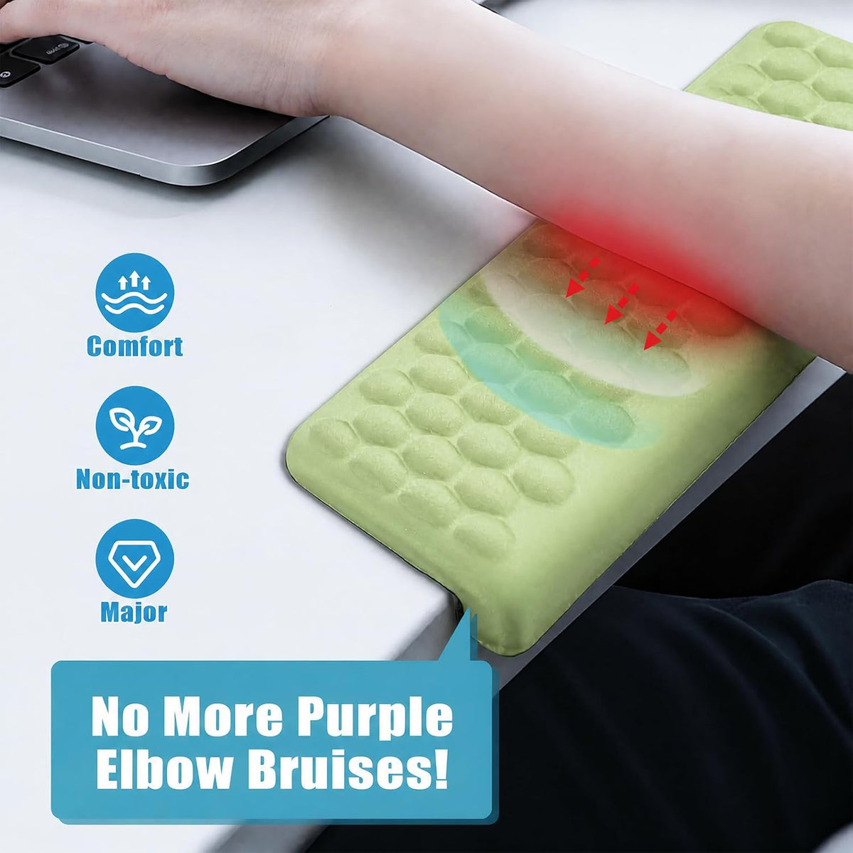 L-Shaped Desk Elbow Pads (2-Pack) - Adjustable Spacing Memory Foam Desk Edge Cushion for Forearm & Wrist Support, Ergonomic Desk Arm Rest for Office, Gaming & Home