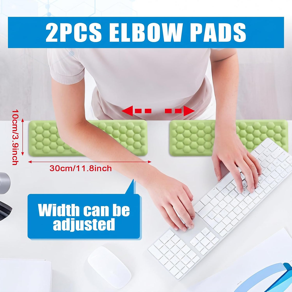 L-Shaped Desk Elbow Pads (2-Pack) - Adjustable Spacing Memory Foam Desk Edge Cushion for Forearm & Wrist Support, Ergonomic Desk Arm Rest for Office, Gaming & Home