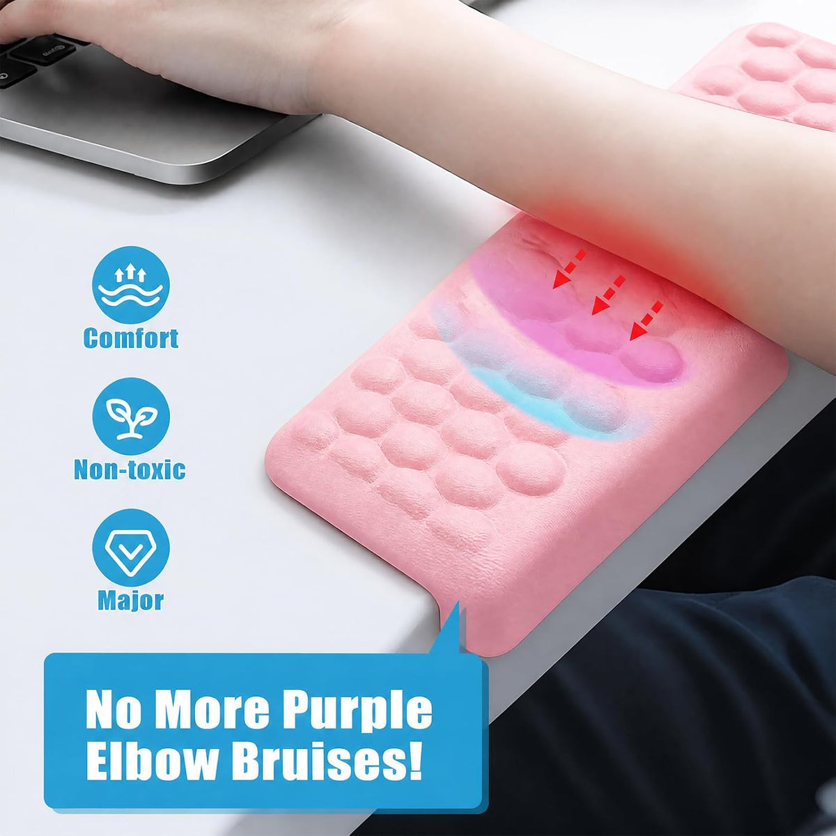 L-Shaped Desk Elbow Pads (2-Pack) - Adjustable Spacing Memory Foam Desk Edge Cushion for Forearm & Wrist Support, Ergonomic Desk Arm Rest for Office, Gaming & Home