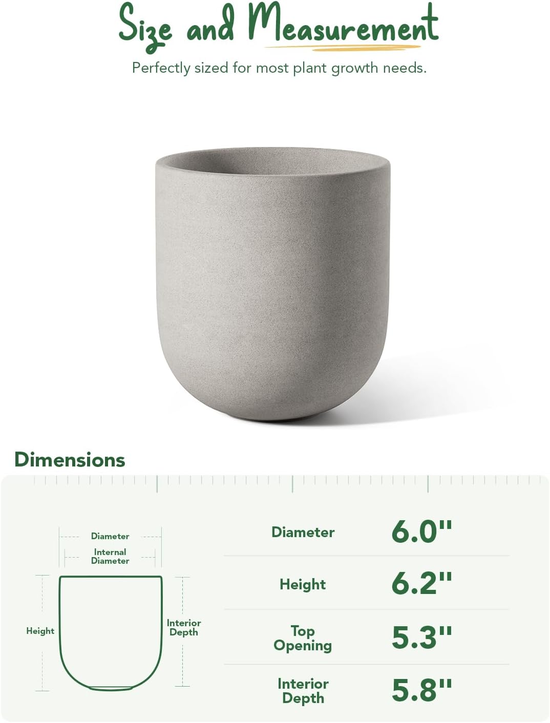 6 Inch Ceramic Plant Pot, Small Indoor Planter, Neutral Gray