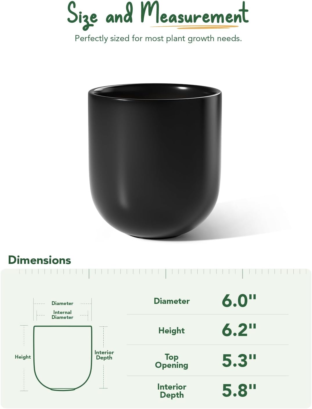 6 Inch Ceramic Plant Pot, Small Indoor Planter, Neutral Gray