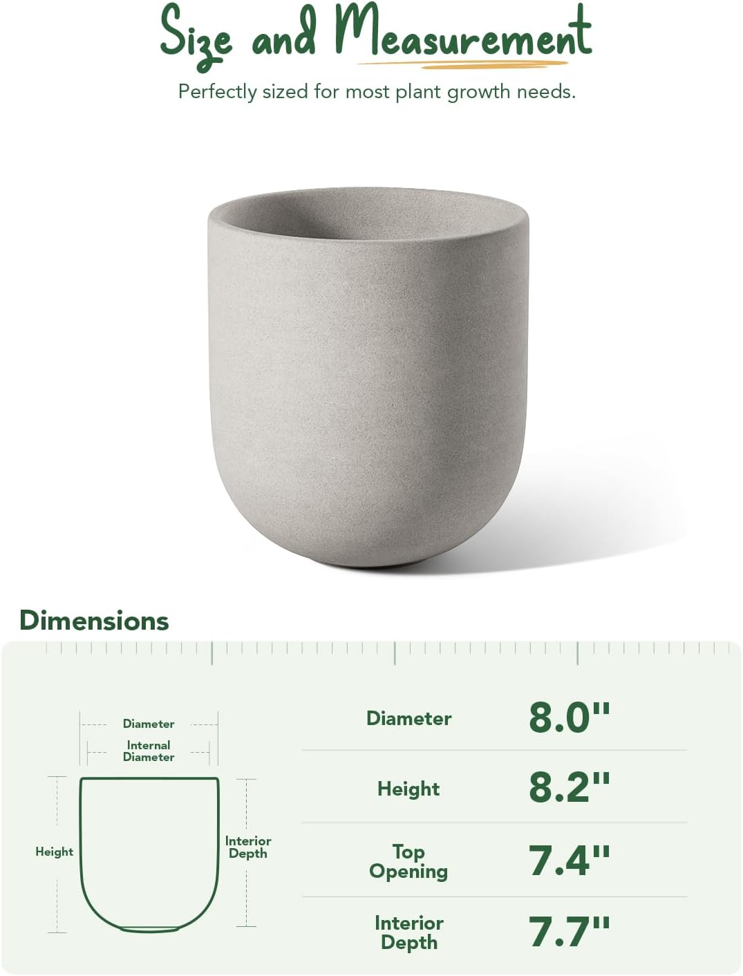 6 Inch Ceramic Plant Pot, Small Indoor Planter, Neutral Gray