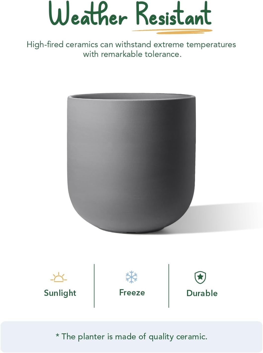 6 Inch Ceramic Plant Pot, Small Indoor Planter, Neutral Gray