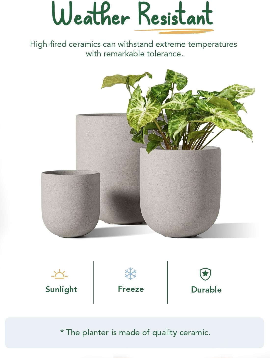 6 Inch Ceramic Plant Pot, Small Indoor Planter, Neutral Gray