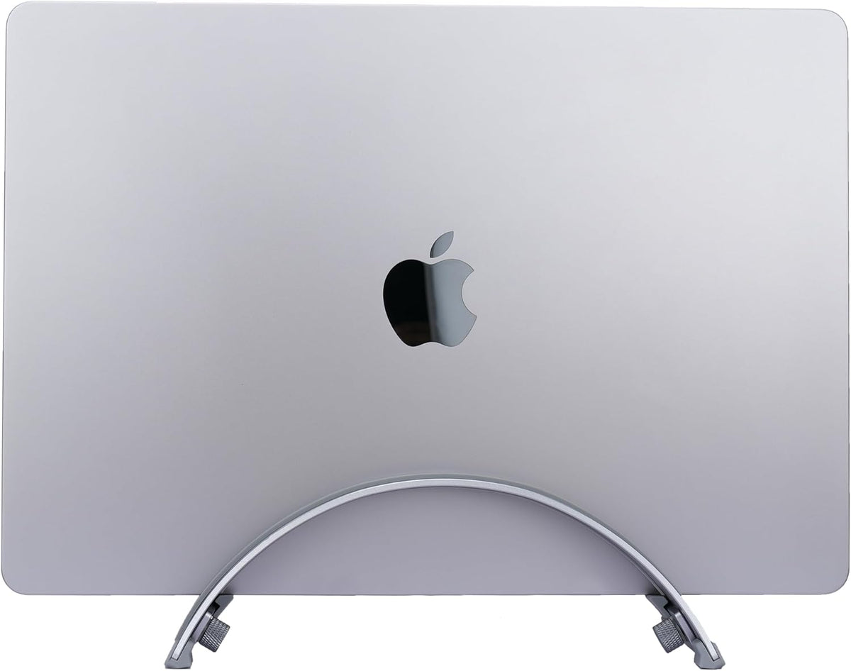 Adjustable Vertical Laptop Stand - 6061 Aluminum, CNC Precision, Anodized Finish, Fits All Laptops Including 17-inch, Ventilated Design, Anti-Slip Silicone Pads, ARC Shaped Stands