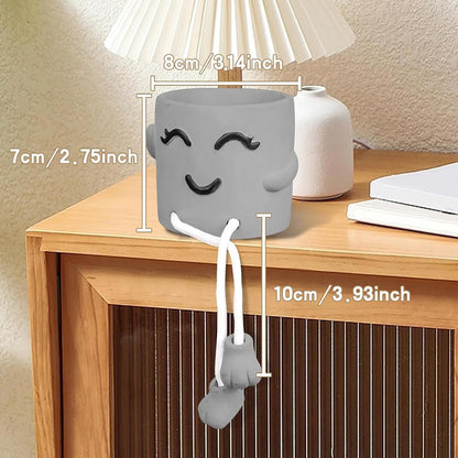 Gray Cute Smiley Cement Planter, Small Plant Pot, Indoor Succulent Pot, Fun Planter with Hanging Feet for Living Room, Office, Desk and Bathroom Shelf Decor (Plants Not Included).