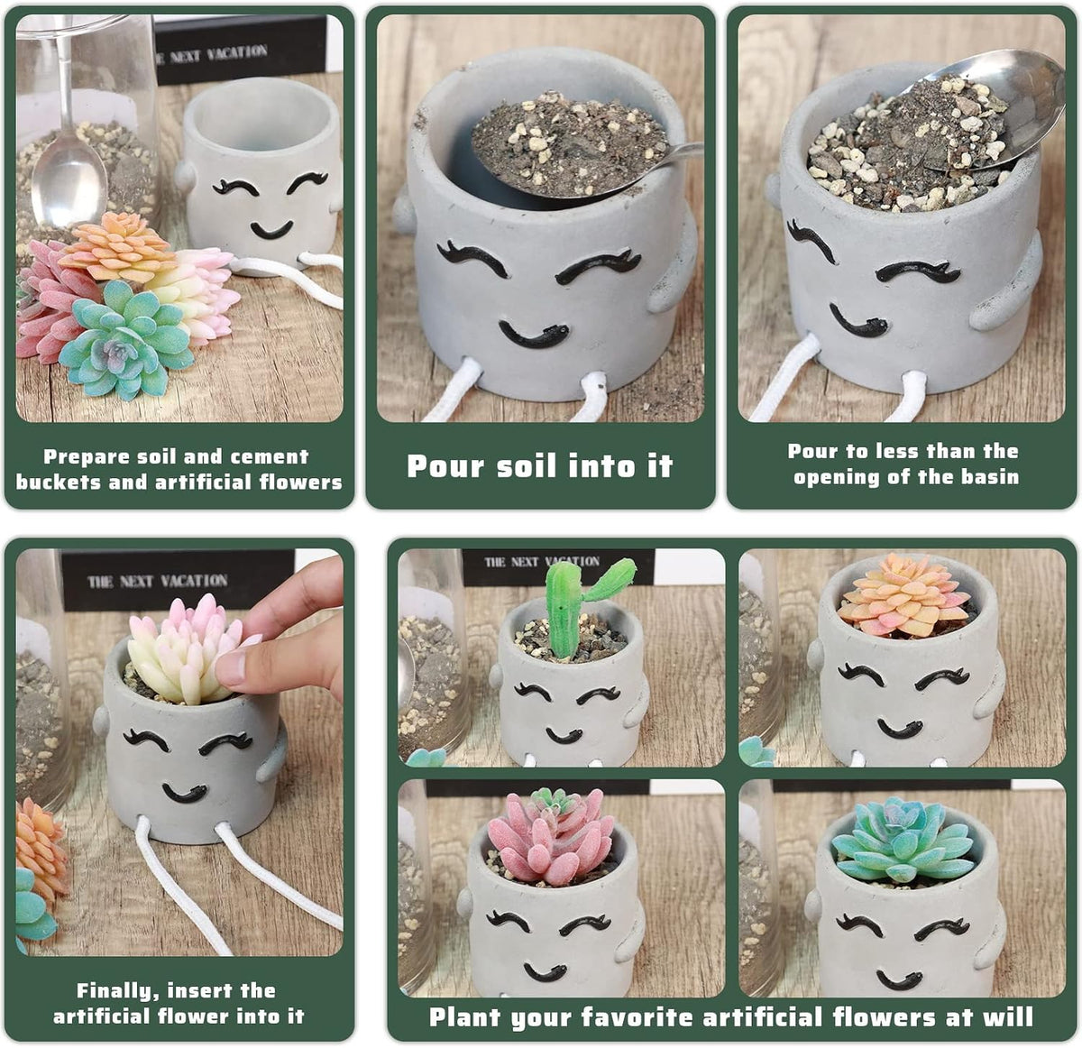 Gray Cute Smiley Cement Planter, Small Plant Pot, Indoor Succulent Pot, Fun Planter with Hanging Feet for Living Room, Office, Desk and Bathroom Shelf Decor (Plants Not Included).