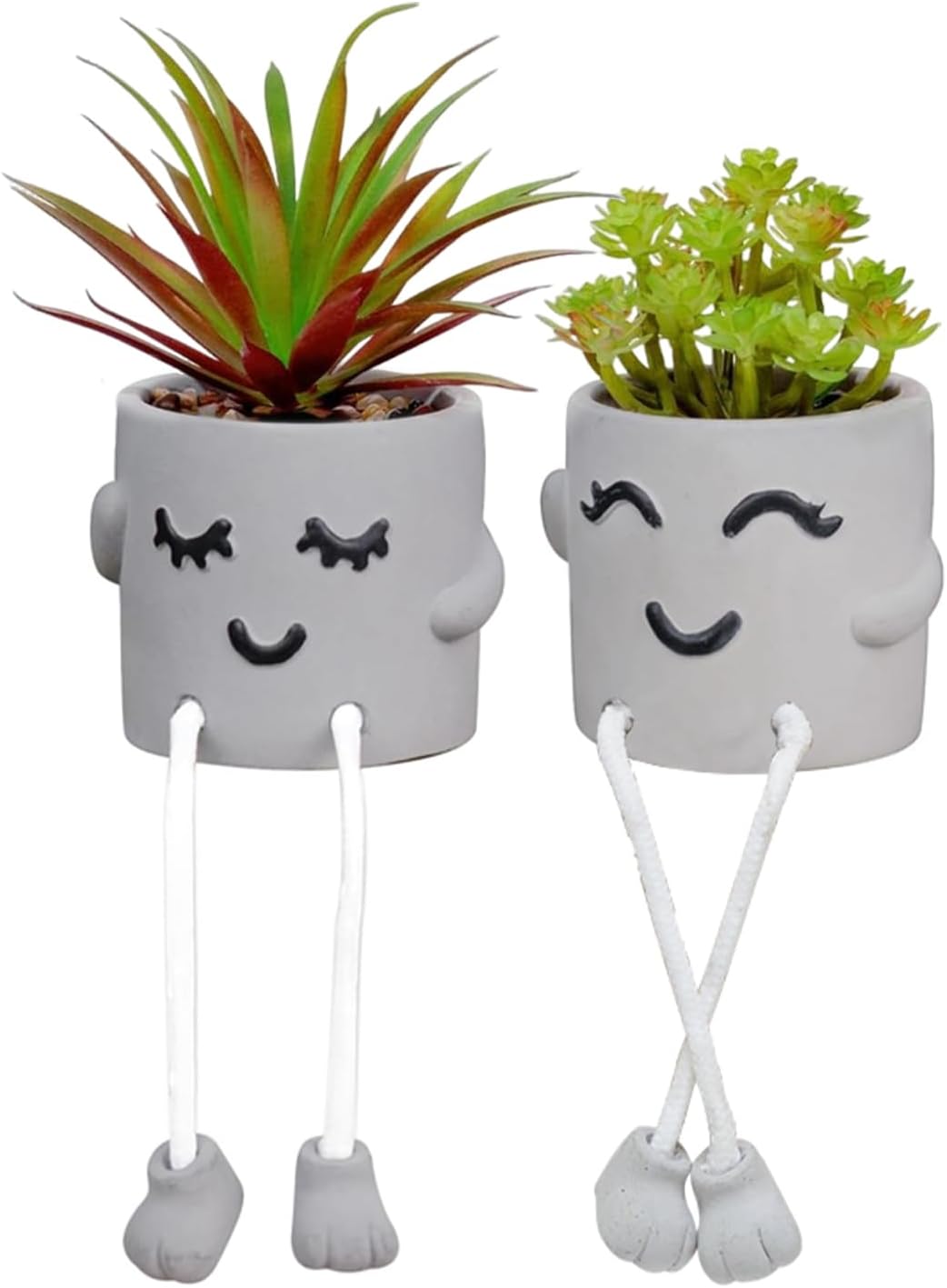 Gray Cute Smiley Cement Planter, Small Plant Pot, Indoor Succulent Pot, Fun Planter with Hanging Feet for Living Room, Office, Desk and Bathroom Shelf Decor (Plants Not Included).