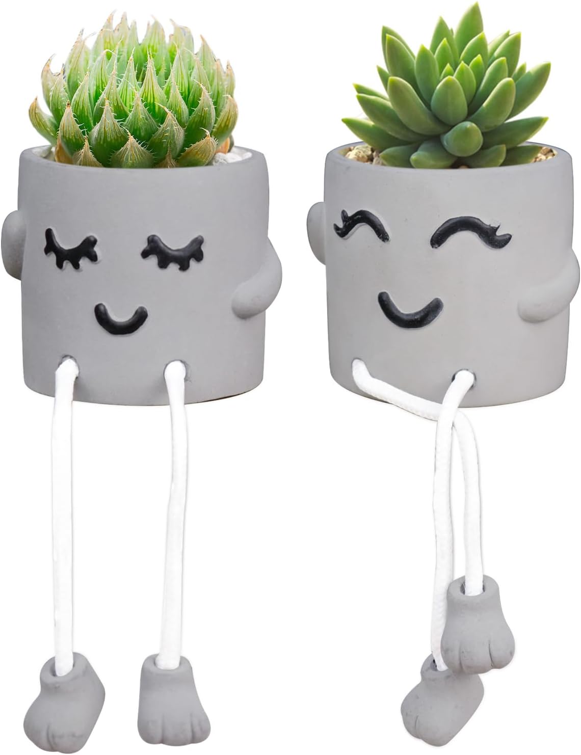 Gray Cute Smiley Cement Planter, Small Plant Pot, Indoor Succulent Pot, Fun Planter with Hanging Feet for Living Room, Office, Desk and Bathroom Shelf Decor (Plants Not Included).