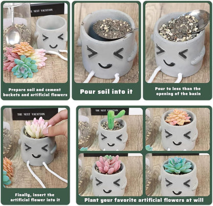 Gray Cute Smiley Cement Planter, Small Plant Pot, Indoor Succulent Pot, Fun Planter with Hanging Feet for Living Room, Office, Desk and Bathroom Shelf Decor (Plants Not Included).