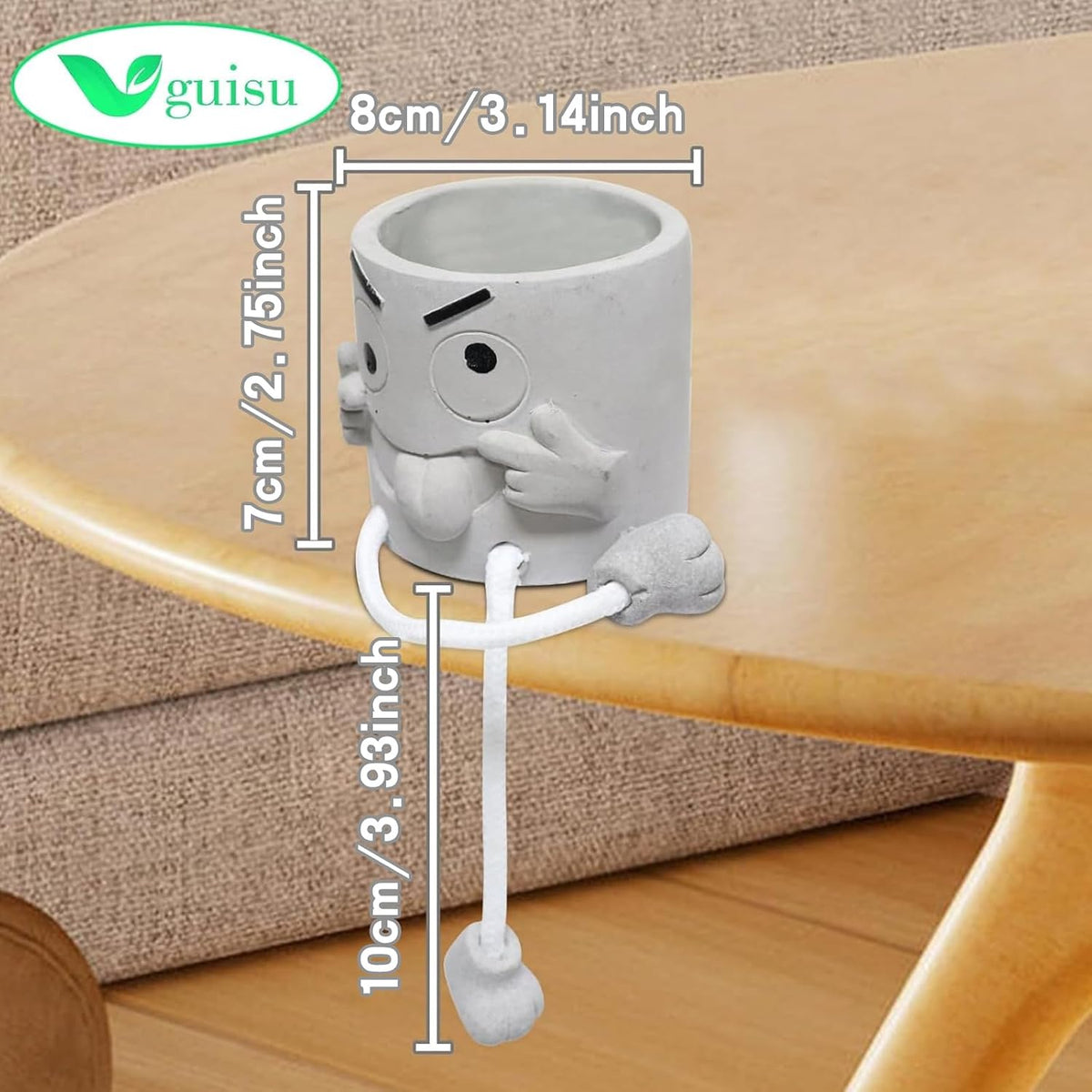 Gray Cute Smiley Cement Planter, Small Plant Pot, Indoor Succulent Pot, Fun Planter with Hanging Feet for Living Room, Office, Desk and Bathroom Shelf Decor (Plants Not Included).