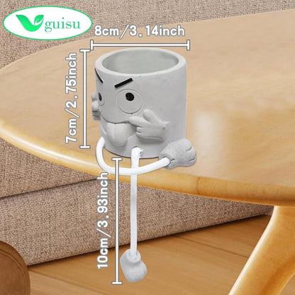 Gray Cute Smiley Cement Planter, Small Plant Pot, Indoor Succulent Pot, Fun Planter with Hanging Feet for Living Room, Office, Desk and Bathroom Shelf Decor (Plants Not Included).
