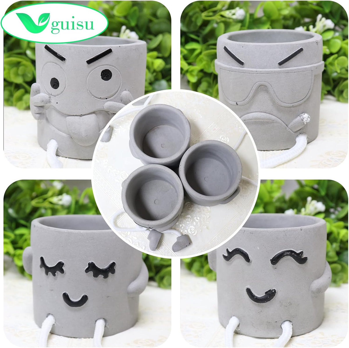 Gray Cute Smiley Cement Planter, Small Plant Pot, Indoor Succulent Pot, Fun Planter with Hanging Feet for Living Room, Office, Desk and Bathroom Shelf Decor (Plants Not Included).