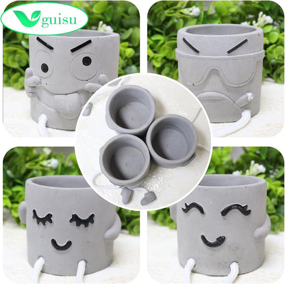 Gray Cute Smiley Cement Planter, Small Plant Pot, Indoor Succulent Pot, Fun Planter with Hanging Feet for Living Room, Office, Desk and Bathroom Shelf Decor (Plants Not Included).