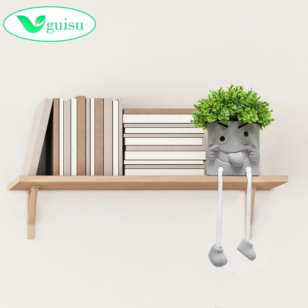 Gray Cute Smiley Cement Planter, Small Plant Pot, Indoor Succulent Pot, Fun Planter with Hanging Feet for Living Room, Office, Desk and Bathroom Shelf Decor (Plants Not Included).