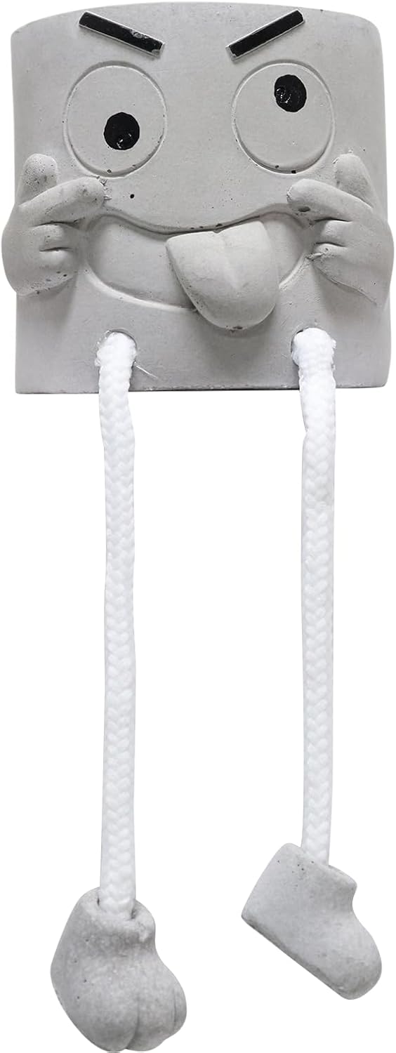 Gray Cute Smiley Cement Planter, Small Plant Pot, Indoor Succulent Pot, Fun Planter with Hanging Feet for Living Room, Office, Desk and Bathroom Shelf Decor (Plants Not Included).