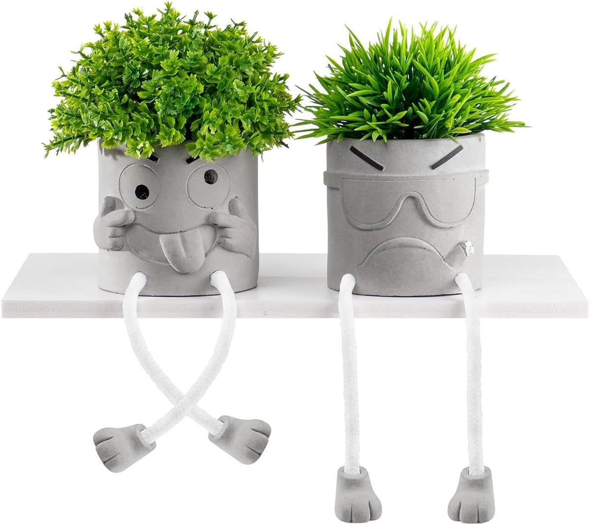 Gray Cute Smiley Cement Planter, Small Plant Pot, Indoor Succulent Pot, Fun Planter with Hanging Feet for Living Room, Office, Desk and Bathroom Shelf Decor (Plants Not Included).