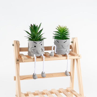 Gray Cute Smiley Cement Planter, Small Plant Pot, Indoor Succulent Pot, Fun Planter with Hanging Feet for Living Room, Office, Desk and Bathroom Shelf Decor (Plants Not Included).