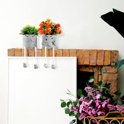 Gray Cute Smiley Cement Planter, Small Plant Pot, Indoor Succulent Pot, Fun Planter with Hanging Feet for Living Room, Office, Desk and Bathroom Shelf Decor (Plants Not Included).