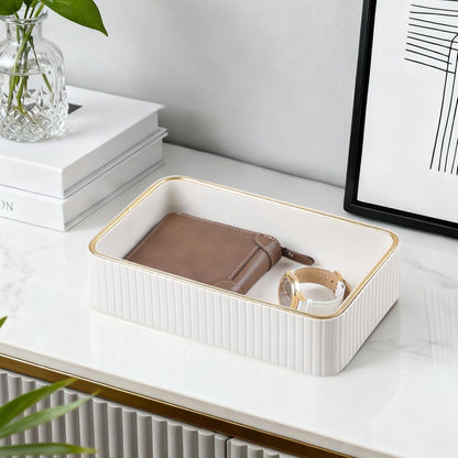 Desk Organizer Tray, PU Leather Nightstand Organizer, Ivory, Small