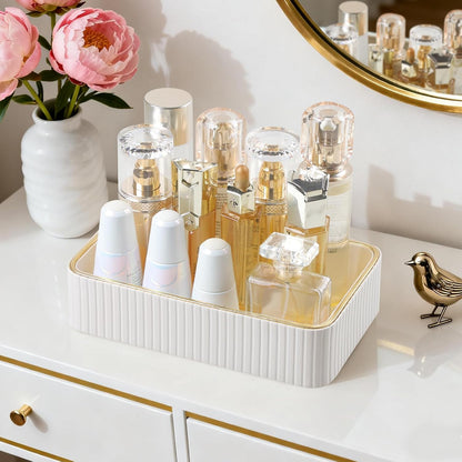 Desk Organizer Tray, PU Leather Nightstand Organizer, Ivory, Small