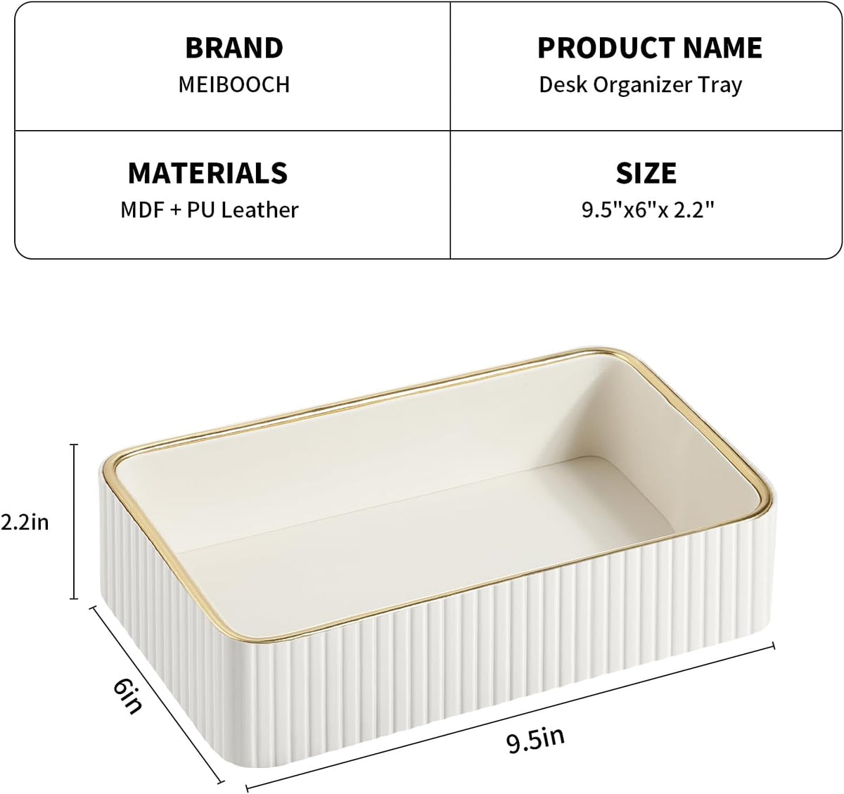 Desk Organizer Tray, PU Leather Nightstand Organizer, Ivory, Small