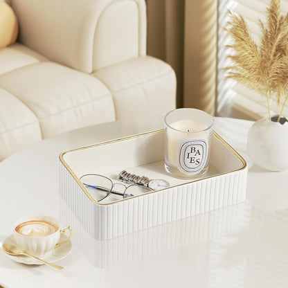Desk Organizer Tray, PU Leather Nightstand Organizer, Ivory, Small