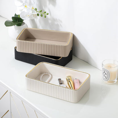 Desk Organizer Tray, PU Leather Nightstand Organizer, Ivory, Small