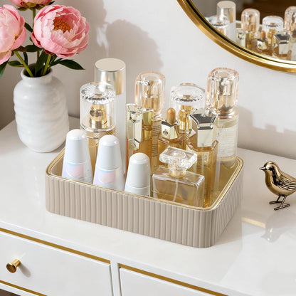 Desk Organizer Tray, PU Leather Nightstand Organizer, Ivory, Small
