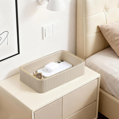 Desk Organizer Tray, PU Leather Nightstand Organizer, Ivory, Small