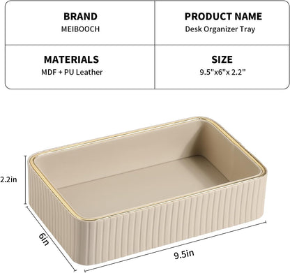 Desk Organizer Tray, PU Leather Nightstand Organizer, Ivory, Small