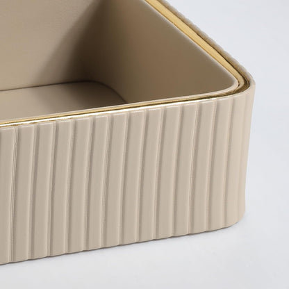 Desk Organizer Tray, PU Leather Nightstand Organizer, Ivory, Small