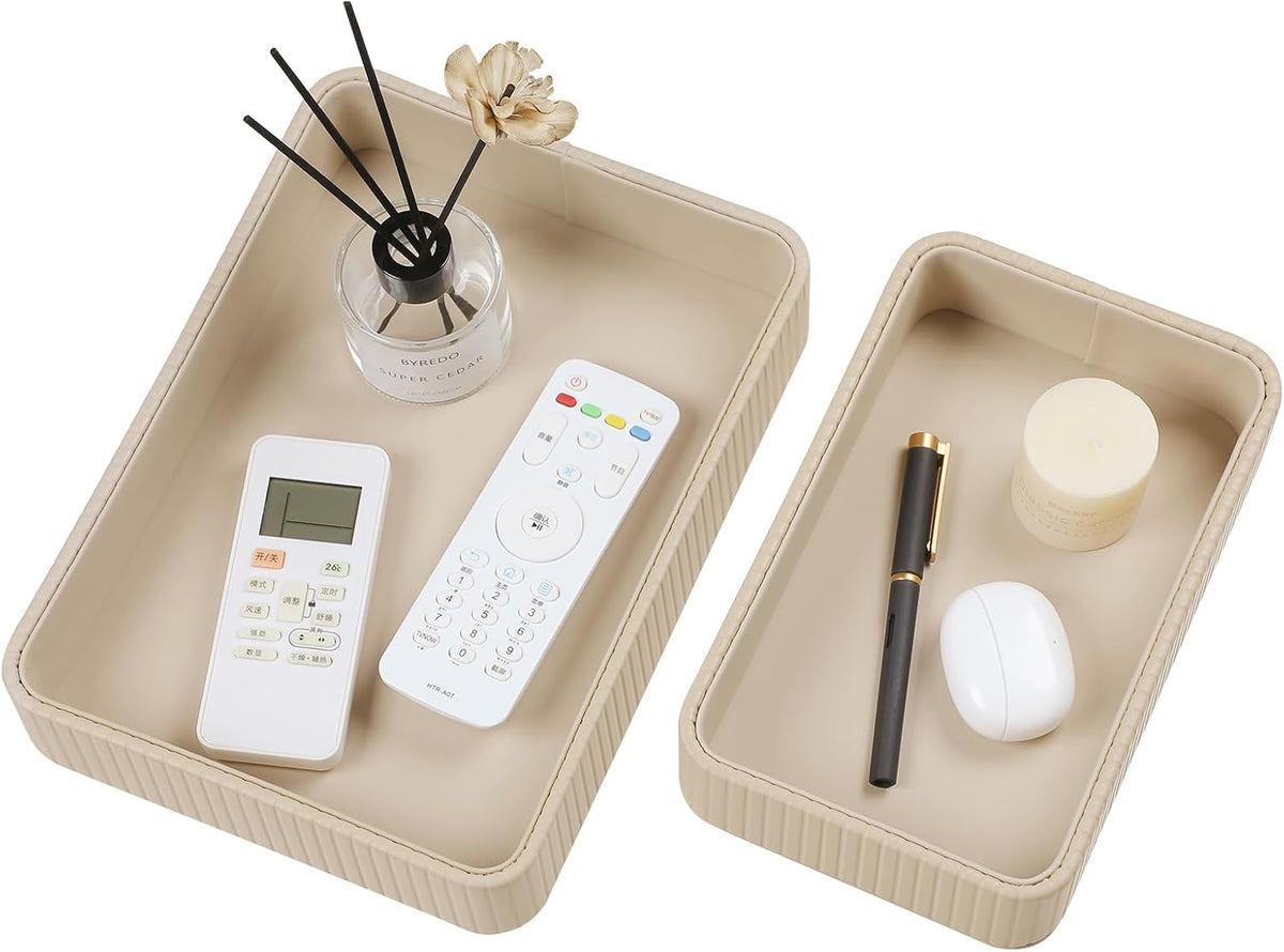 Desk Organizer Tray, PU Leather Nightstand Organizer, Ivory, Small