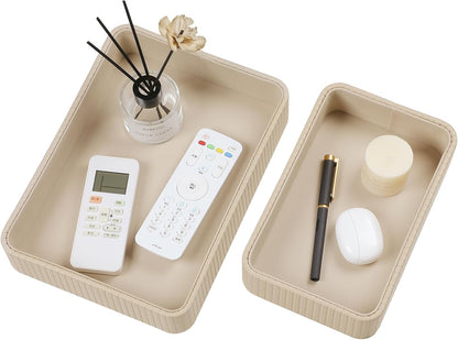 Desk Organizer Tray, PU Leather Nightstand Organizer, Ivory, Small