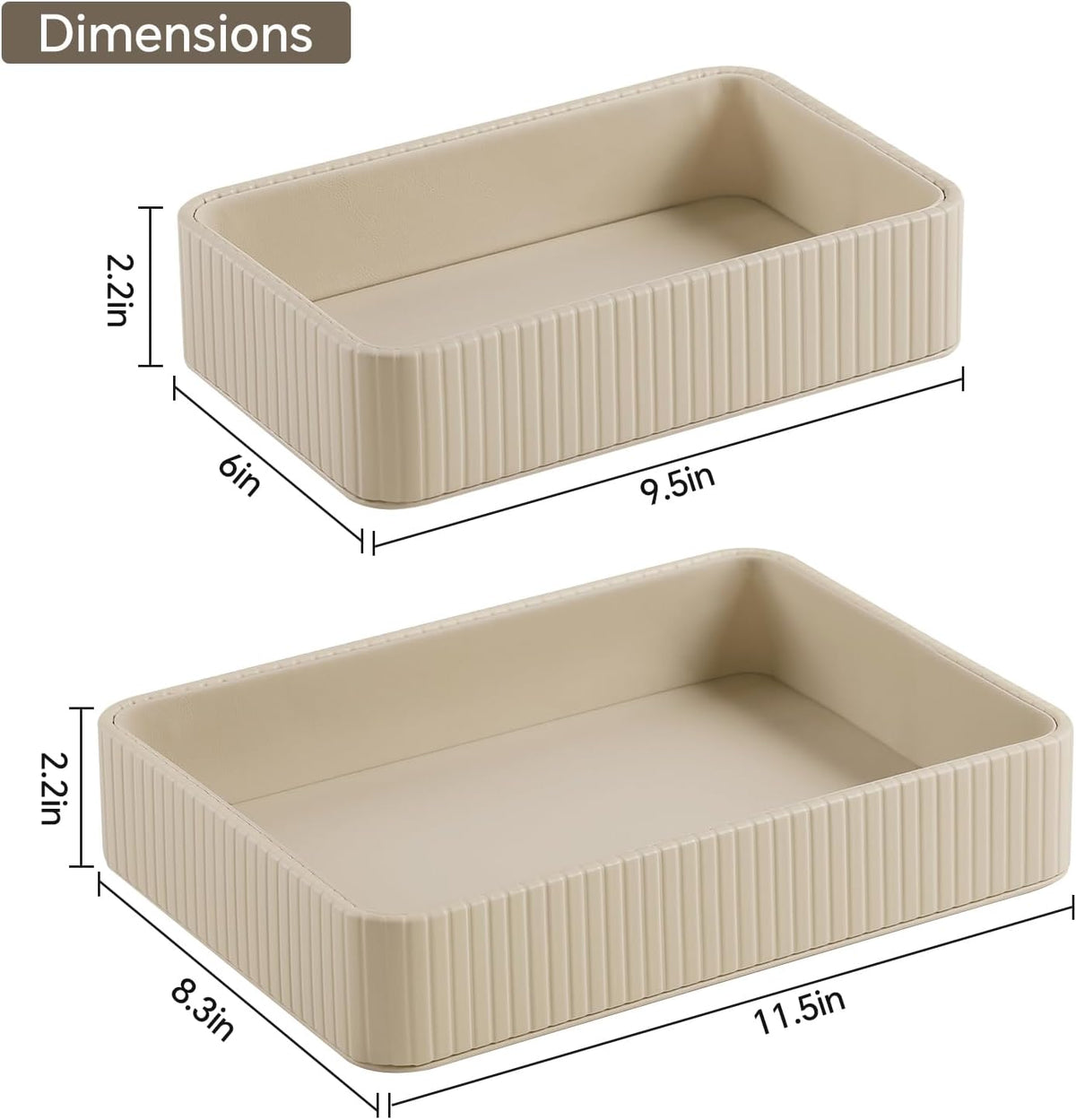Desk Organizer Tray, PU Leather Nightstand Organizer, Ivory, Small