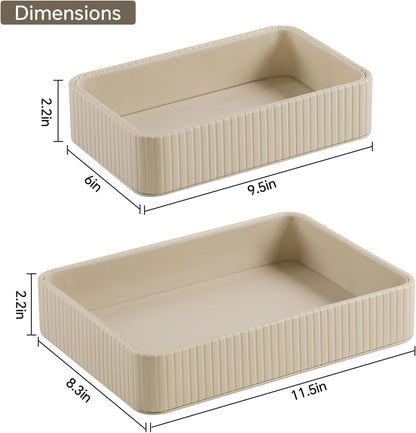 Desk Organizer Tray, PU Leather Nightstand Organizer, Ivory, Small