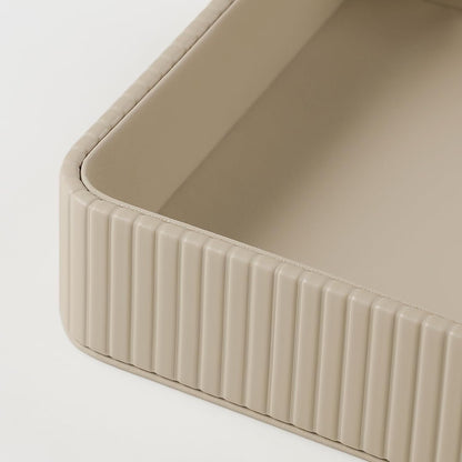 Desk Organizer Tray, PU Leather Nightstand Organizer, Ivory, Small