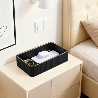 Desk Organizer Tray, PU Leather Nightstand Organizer, Ivory, Small