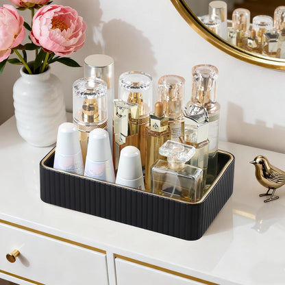 Desk Organizer Tray, PU Leather Nightstand Organizer, Ivory, Small