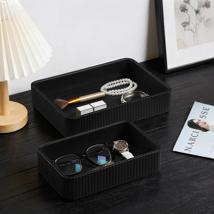 Desk Organizer Tray, PU Leather Nightstand Organizer, Ivory, Small