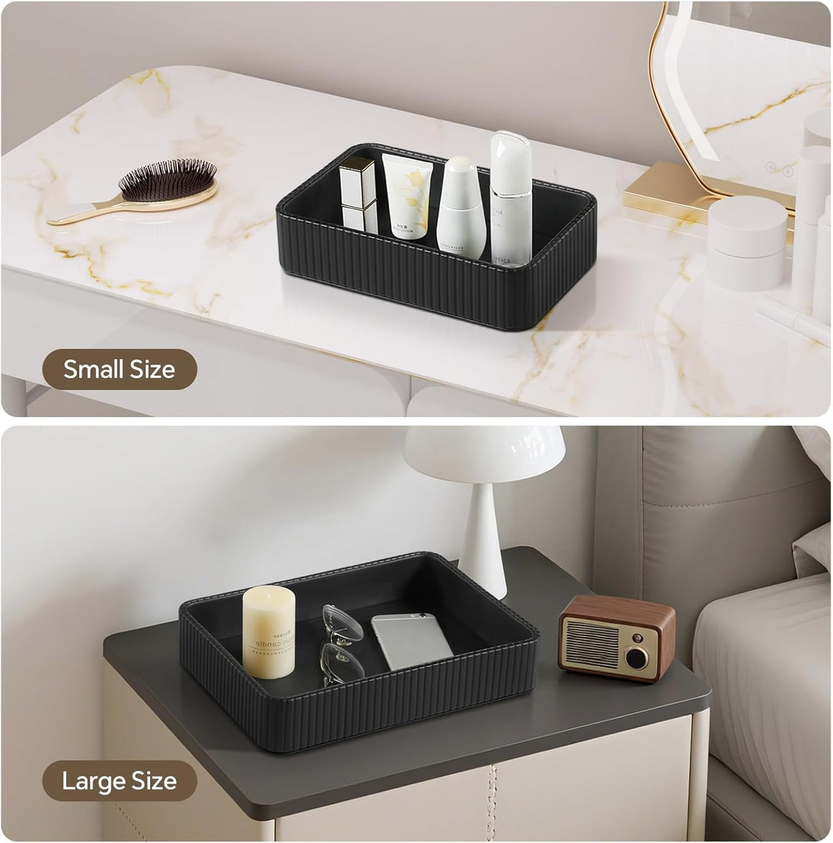 Desk Organizer Tray, PU Leather Nightstand Organizer, Ivory, Small