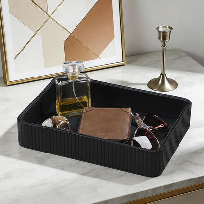 Desk Organizer Tray, PU Leather Nightstand Organizer, Ivory, Small