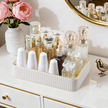 Desk Organizer Tray, PU Leather Nightstand Organizer, Ivory, Small