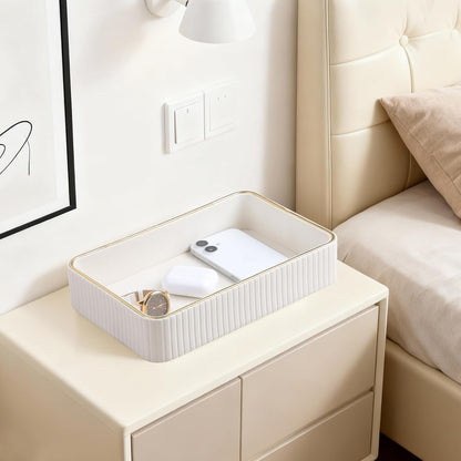 Desk Organizer Tray, PU Leather Nightstand Organizer, Ivory, Small